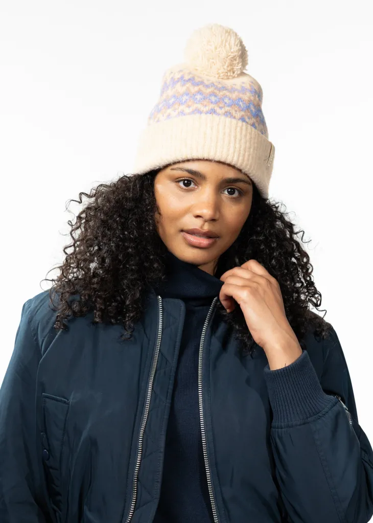 Nakarah Beanie Damenmütze mit Bommel und Winterprint