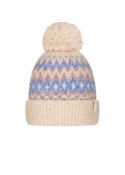 Nakarah Beanie Damenmütze mit Bommel und Winterprint