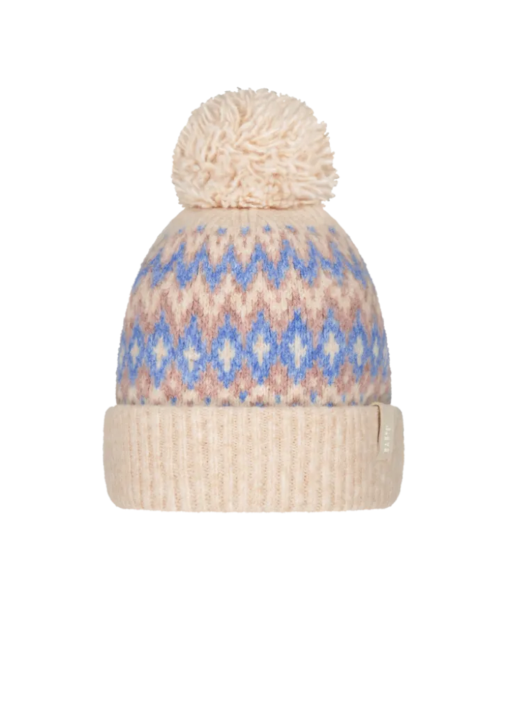 Nakarah Beanie Damenmütze mit Bommel und Winterprint